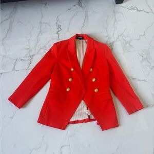 Express Vibrant Orange Blazer with Gold Buttons